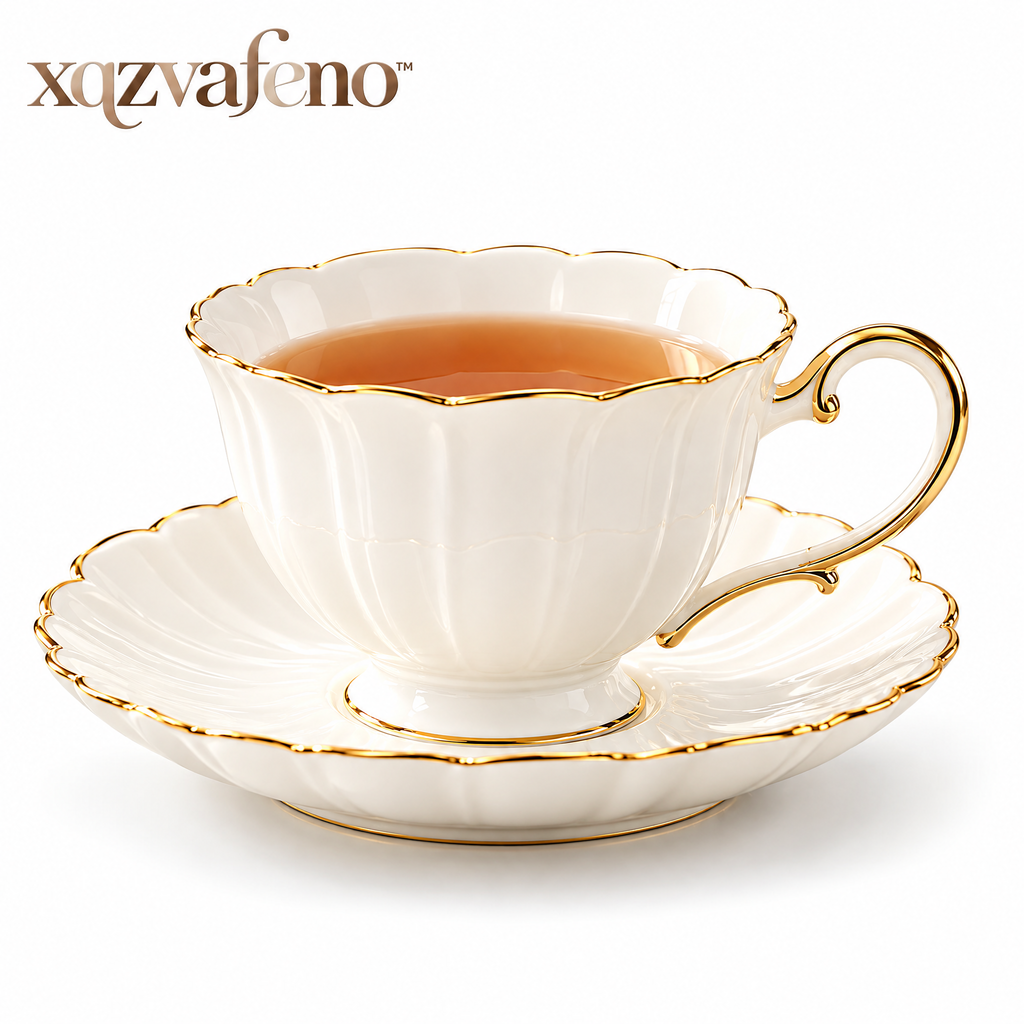 xqzvafeno™ Elegant Gold Rim Porcelain Teacup Set