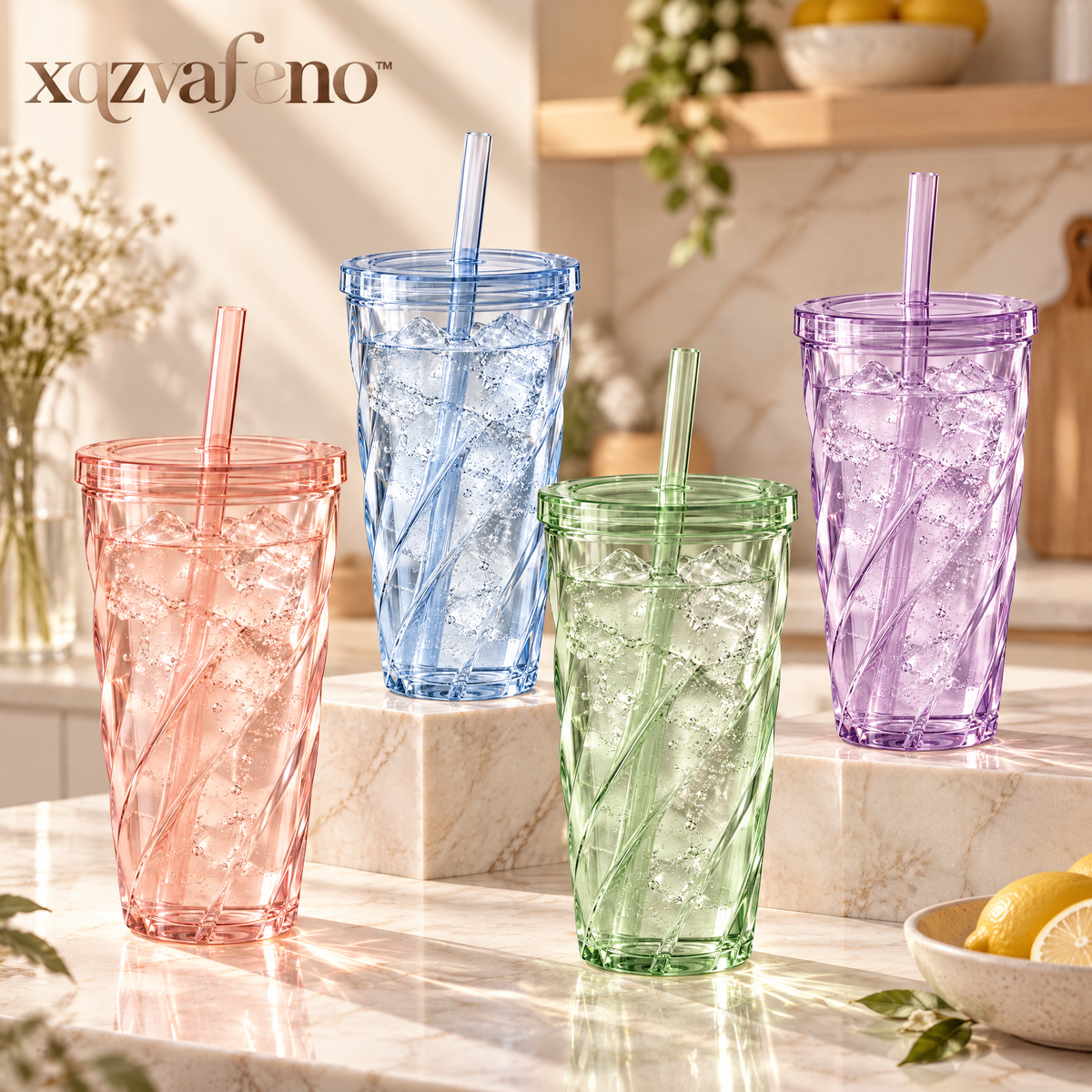 xqzvafeno™ Crystal Straw Tumbler
