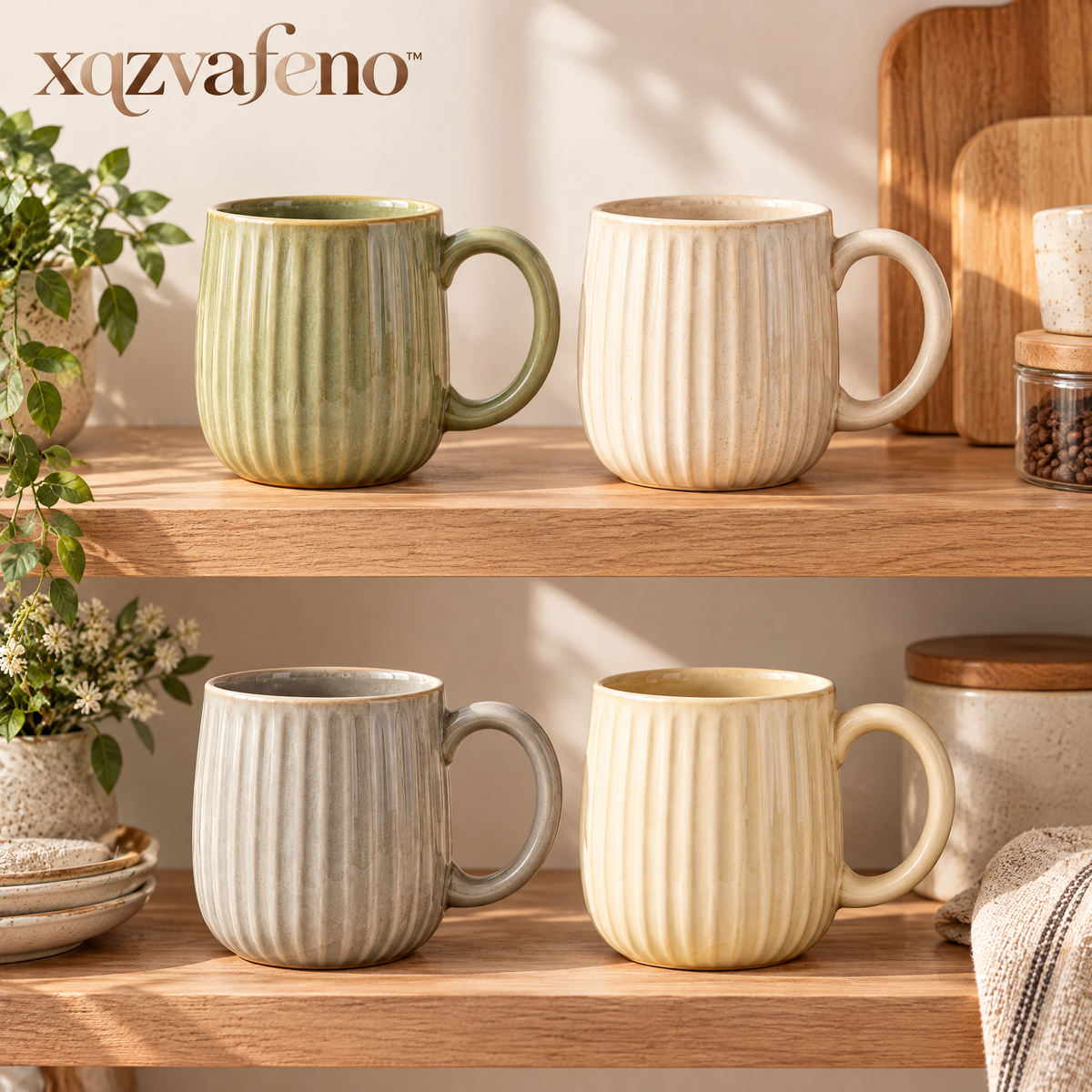 xqzvafeno™ Ribbed Ceramic Coffee Mug