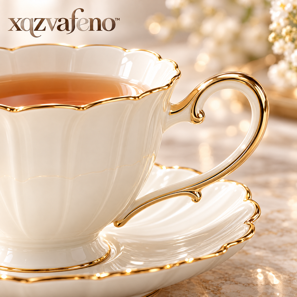 xqzvafeno™ Elegant Gold Rim Porcelain Teacup Set