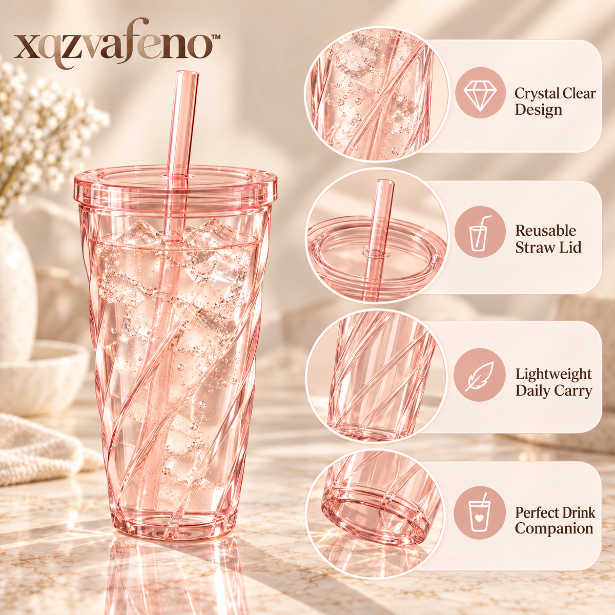 xqzvafeno™ Crystal Straw Tumbler