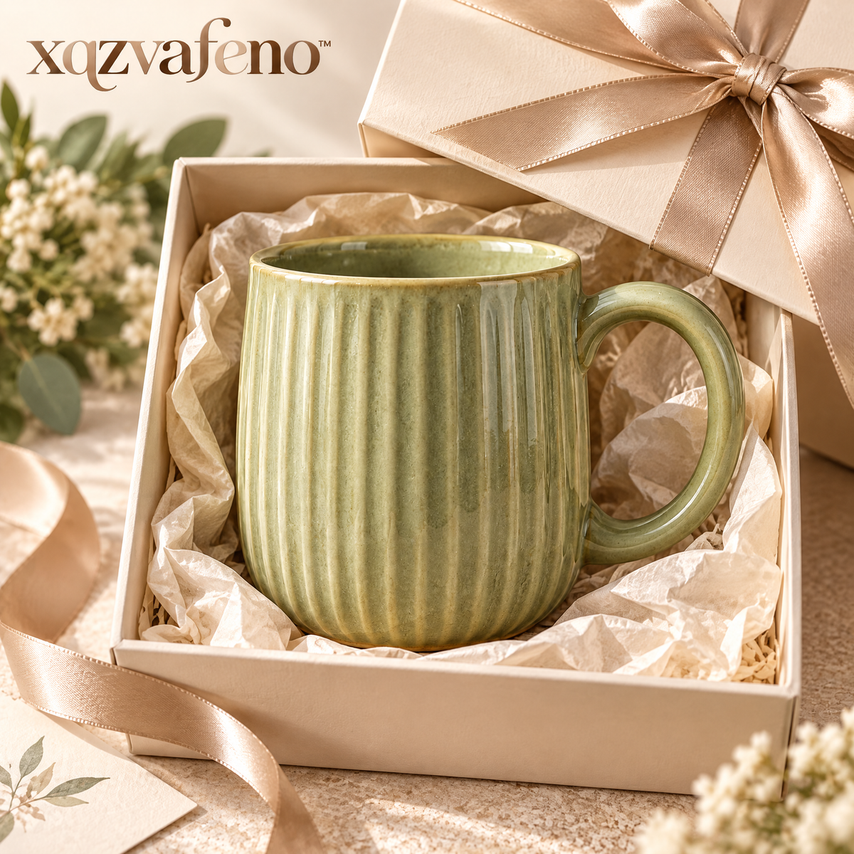 xqzvafeno™ Ribbed Ceramic Coffee Mug