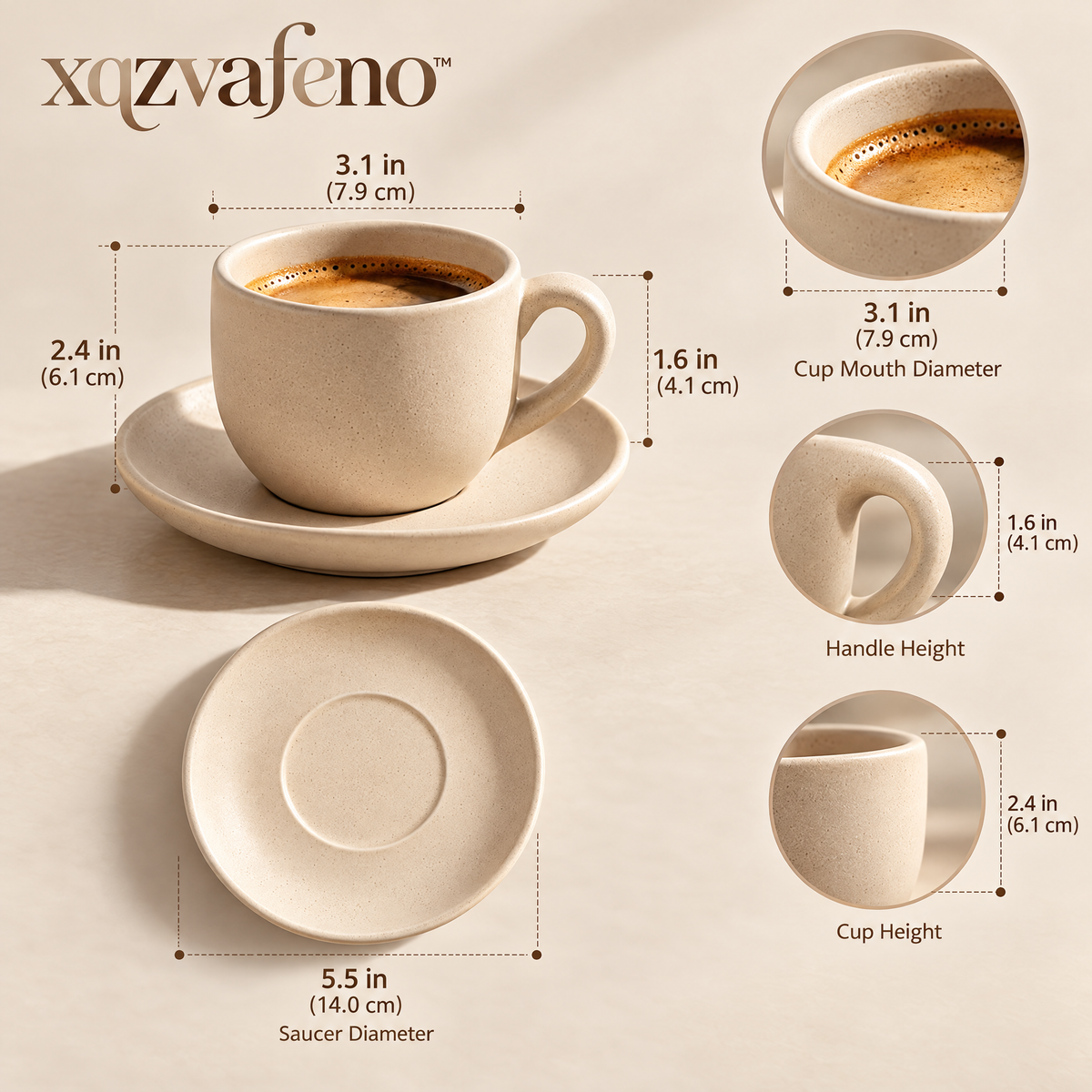 xqzvafeno™ Minimal Ceramic Espresso Cup Set
