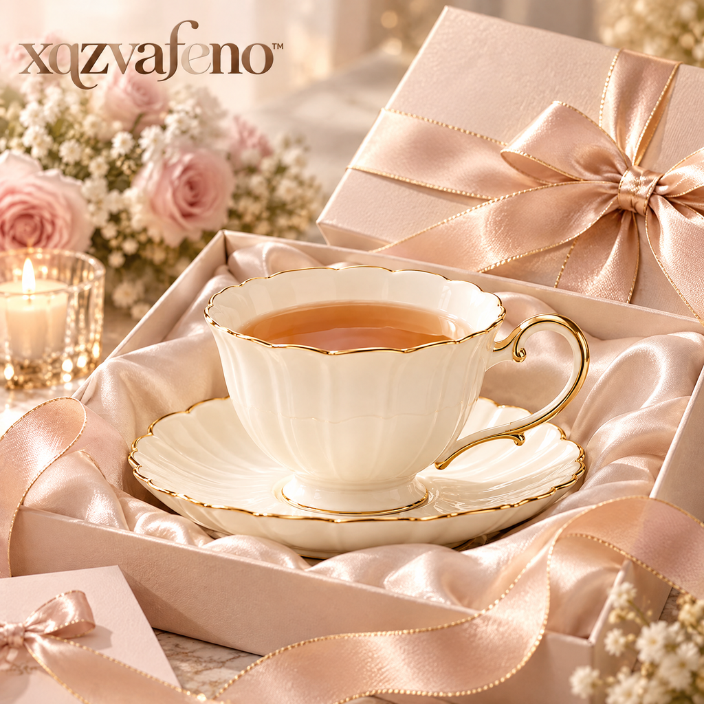 xqzvafeno™ Elegant Gold Rim Porcelain Teacup Set