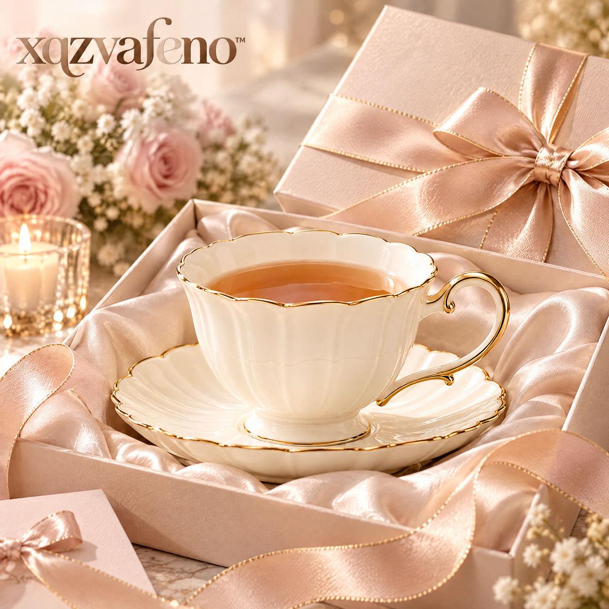 xqzvafeno™ Elegant Gold Rim Porcelain Teacup Set