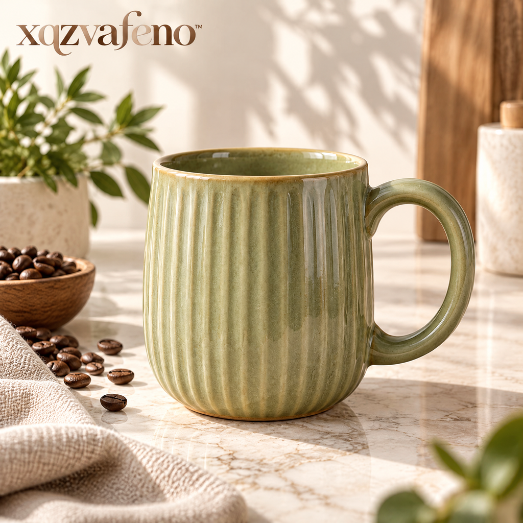 xqzvafeno™ Ribbed Ceramic Coffee Mug